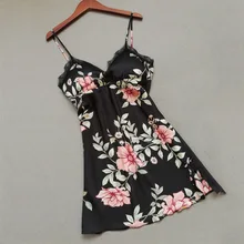 New Sexy Silk Satin Night Dress Female Sleeveless V-neck Nightgown Lace Sleepwear For Women sexy u neck sleeveless color block slimming women s dress
