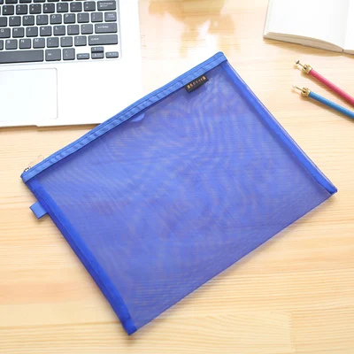 JIANWU A4 A5 B6 MUJI STYLE Simple nylon transparent mesh bag data bag Folder stationery storage bag School Supplies - Цвет: A4 Deep blue