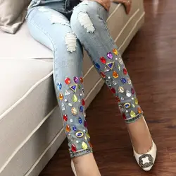2019 Новый демисезонный мода Diamond Boyfriend Винтаж женские рваные джинсы женские узкие стретчевые джинсы Винтаж Дамы Карандаш Брюки для девочек
