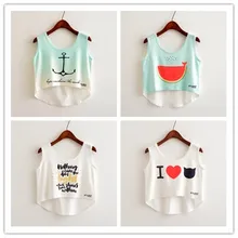 Women crop top sexy 2019 cartoon print cute crop top femme white,blue crop top off shoulder bust plus size crop top dot print ruffle crop top