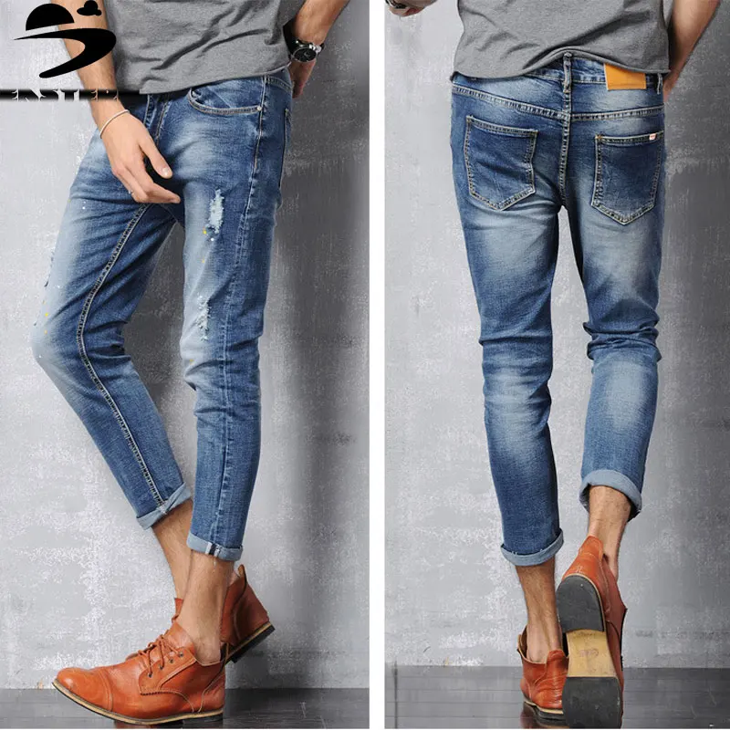 2016 new Designer Men ripped jeans summer denim pants ankle length trousers men summer jeans top