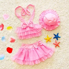 Юбка Тип принцессы для девочек Купальники бикини девушки купальник Двойка W/Кепки детские плавательные костюмы детские пляж купальный наряды BO