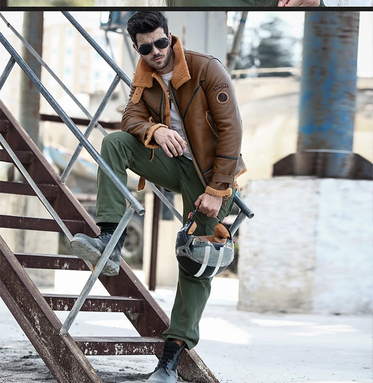 Новый 2018 Для мужчин зимние кожаные куртки пальто из искусственного меха теплый толстый Air Force Повседневное мотоциклетная кожаная куртка