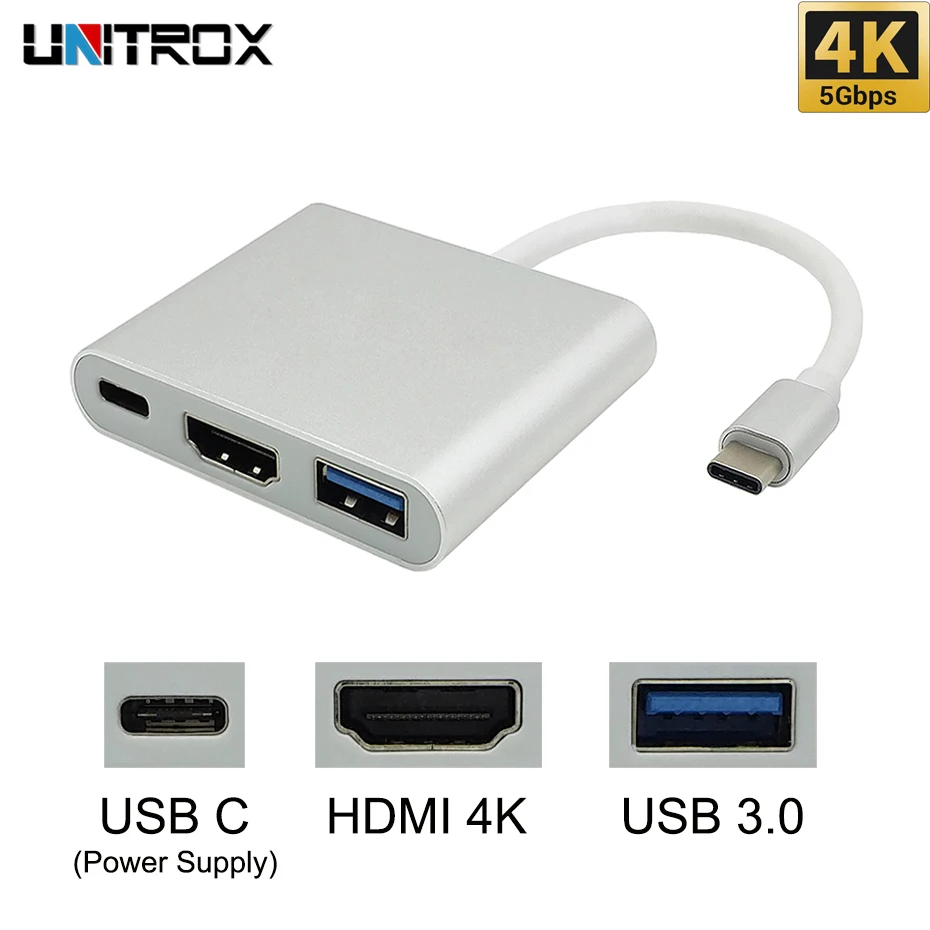 

3 in 1 Type C To 4K HDMI USB 3.0 Charging Adapter Converter with USB-C 3.1 Hub for Mac OS/Chrome OS/Windows 10 mobile/Samsung S8