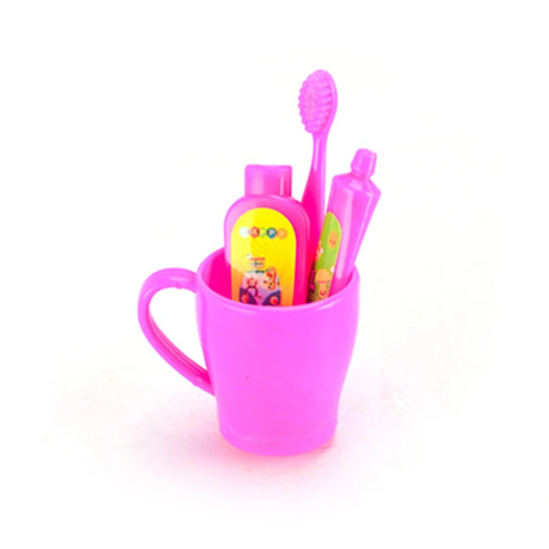 

4pcs/Set DIY Mini mouthwash cup toothbrush toothpaste Rake Wash supplies For Children Dolls House Miniatures Accessories