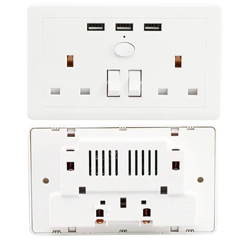

1pcs Multi-functional Wall Socket Charger Power Adapter with 3 USB Port Outlet Twin Socket 240V 13A UK Plug Electrical Sockets