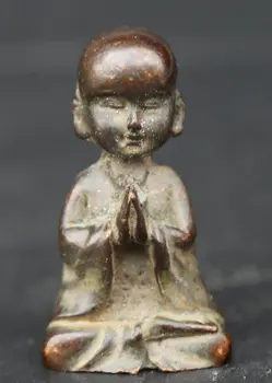 

50MM/1.9" Collection China Bronze Exquisite Buddhism Bareheaded A Little Monk Za-zen Buddhist Monk Shaveling Statue Statuary109g