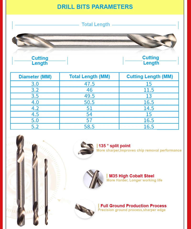 30% ВЫКЛ. cowell HSS Кобальт M35 двойные концевые сверла для металлических деревянных отверстий спиральные сверла твист сверло 3 мм 3,2 мм 3,5 мм 4 мм 4,2