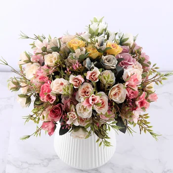 

fake roses artificial flowers high quality bouquet hydrangea gypsophila leaf accessories for christmas home wedding decoration