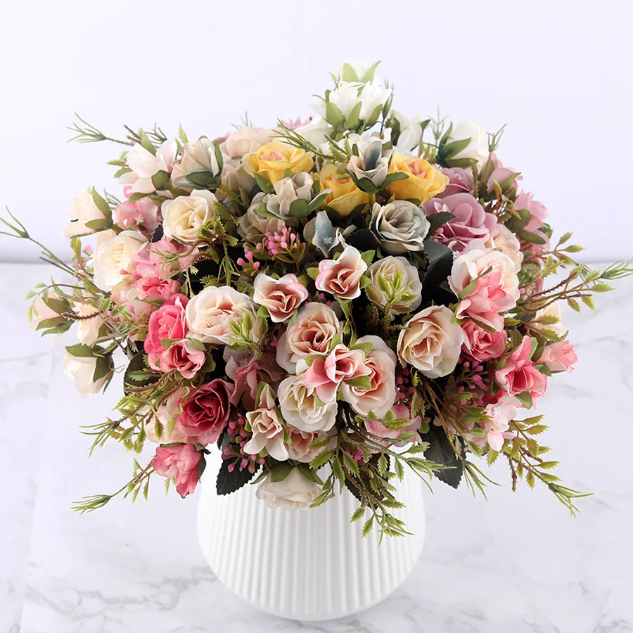 fake roses artificial flowers high quality bouquet hydrangea gypsophila leaf accessories for christmas home wedding decoration fake roses artificial flowers high quality bouquet hydrangea gypsophila leaf accessories for christmas home wedding decoration