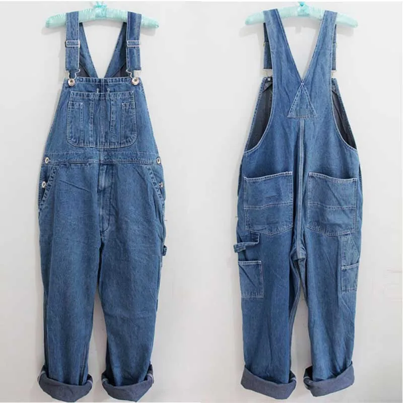 

Plus Size Hip Hop Cargo Pants Men Denim Overalls Loose Baggy Suspenders Tide Jeans Straight Trousers Youth Jumpsuit Male Clothes