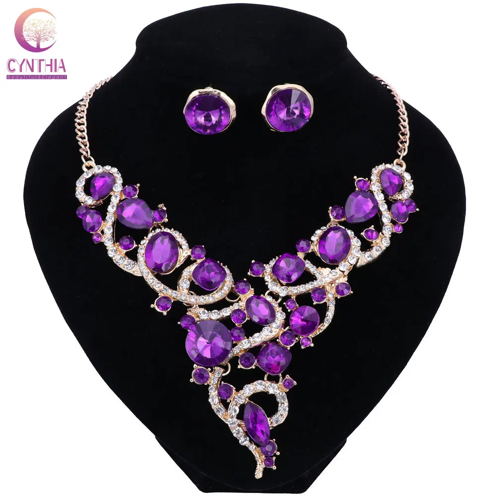 Buy 2017 costume jewelry sets gold color rhinestones