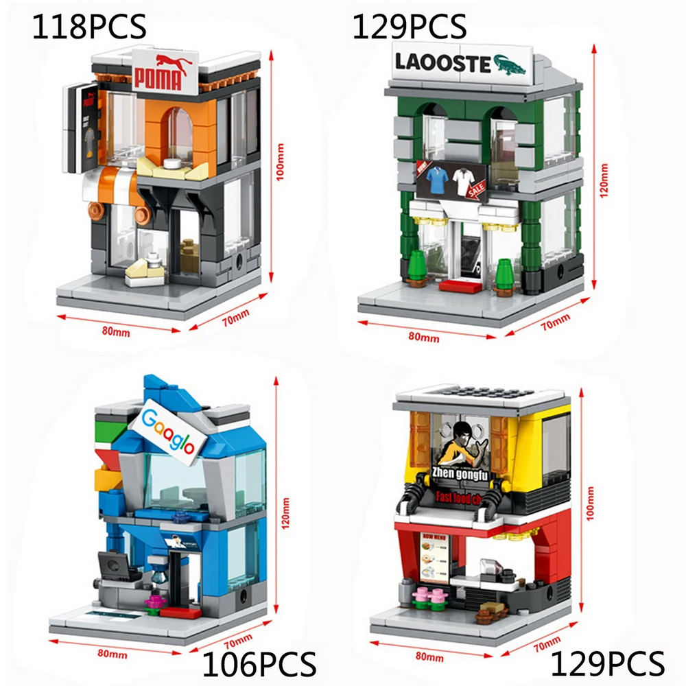 

4pcs/Set Mini Street View Building Blocks Sporting Goods Fast Food Resturant Compatible With Legoe City Ninjago Toys Kids Gifts