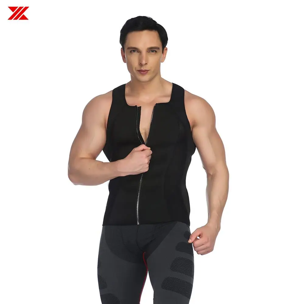 

HEXIN Men Elastic Mesh Waist Trainer Vest Neoprene Body Shaper Sauna Slimming Sweat Sport Suits for Weight Loss Zipper Tank Top