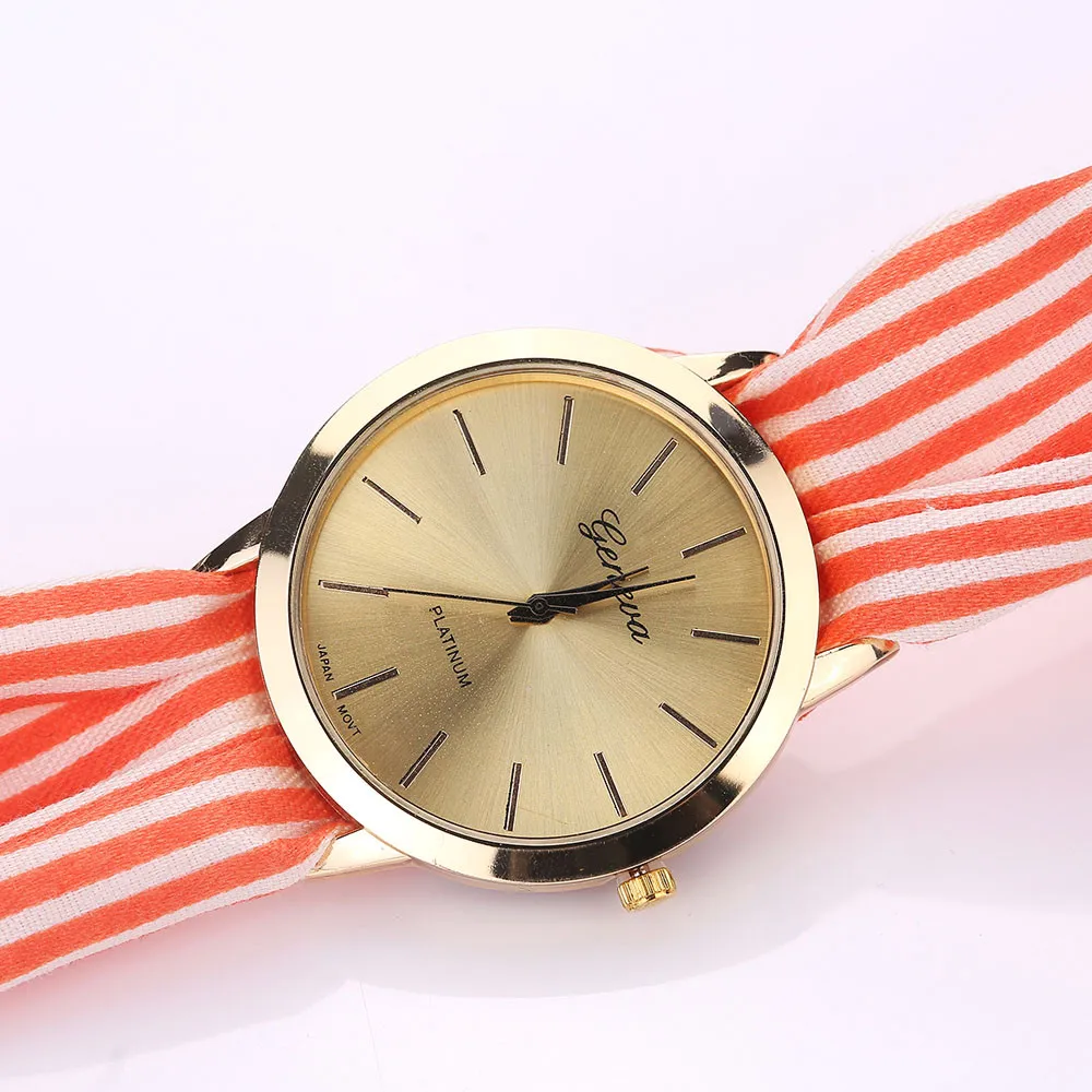 Модные часы для женщин в полоску с цветочным узором ткань с кварцевым циферблатом для женщин браслет часы наручные часы женские часы под
