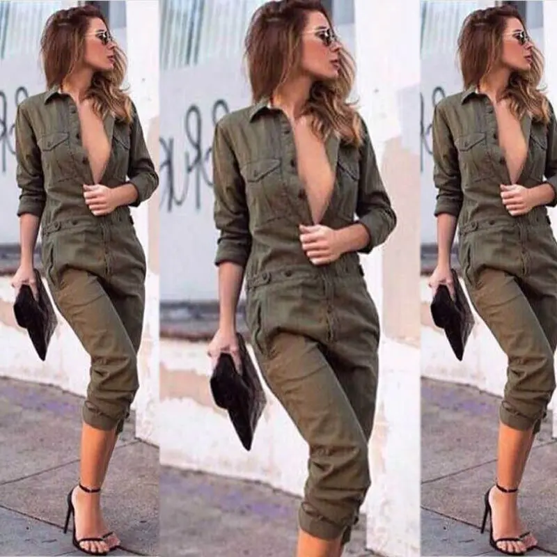 

New Style Fashion Hot Long Sleeve One Piece Rompers Women Jumpsuit Plus Size Solid Bodysuits