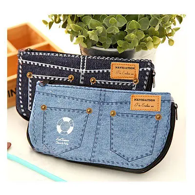 

Fashion Jean Blue Women's Makeup Bag Storage Bag Denim Purse Phone Stationery Pencil Case
