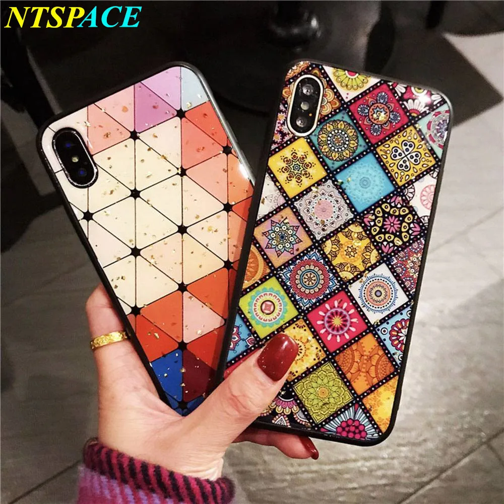 

NEW Multicolor Cloth Pattern Glitter Case For iPhone 7 8 Plus 6 6S Plus Shining Back Cover For iPhone XR XS Max X Case Coque