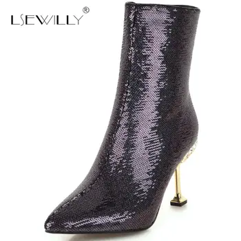 

Lsewilly New Arrival Autumn Boots Stiletto Mid-calf Boots Women's High Heel Shoes Side Zip Mature Pointer Toe Female Shoes S781