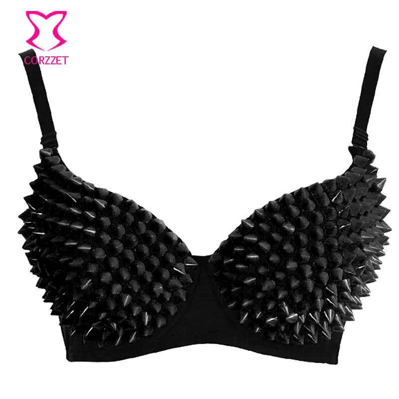 Purple Candy Color Punk Spike Stud Rivet Sujetadores Push Up Soutien Gorge Sexy Bra Women Bralette Brassiere For Club Dance Wear