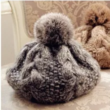Шерсть вязание шляпа новая зимняя ананас жаккардовые утолщение шевелюры линия шляпа MS помпонами из кроличьего меха