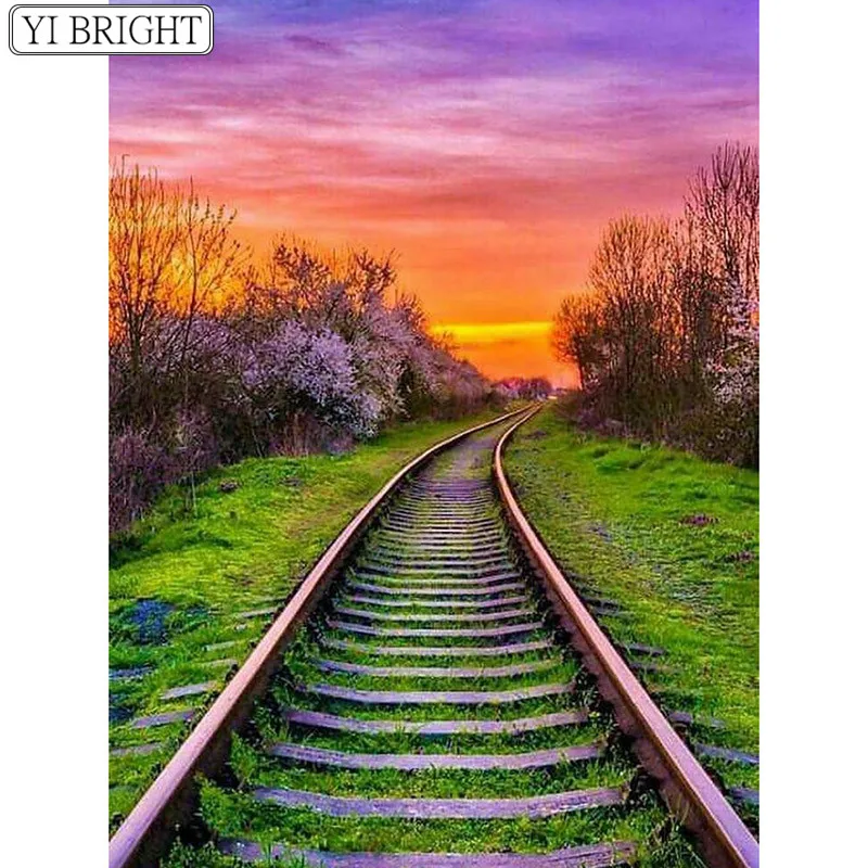 

5D DIY Full Square Diamond Painting Cross Stitch Sunset view on the track 3D Diamond Embroidery Rhinestone Mosaic Home Decor