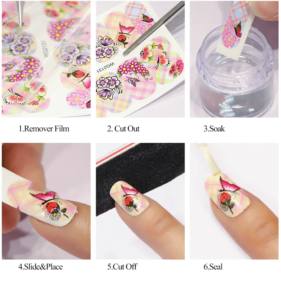 1 PCS Charming Watermark Nail Art Stickers Colorful Floral Pattern Nail Slider Holographic Stickers For Nail Decors LASTZ665-668