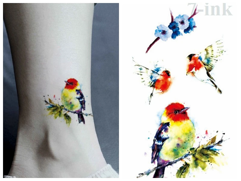 045 Transfert Deau Faux Tatto Couleur Colibris Kingfisher Fleur Tatoo étanche Temporaire Flash Tatouage Pour Femme Homme 1056 Cm In Tatouages