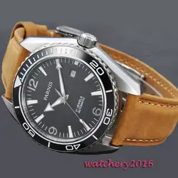 45 мм Parnis черный циферблат сапфировое стекло Дата 21 jewels miyota для мужчин s часы лучший бренд класса люкс автоматические механические