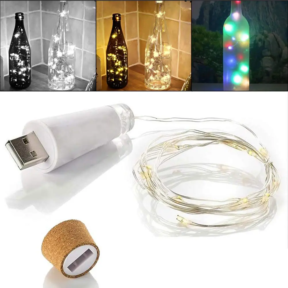 4Pcs 1.5M 15Led USB Rechargeable Wine Bottle Cork Light String Warm White New 