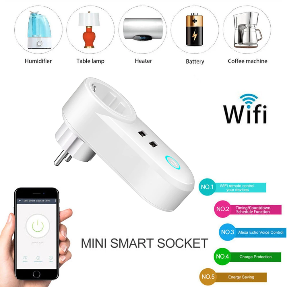 Удлинитель розетки Wi-Fi Smart Plug с двумя портами usb Синхронизация розетка Беспроводная розетка Голосовое управление работа с Alexa Google home EU розетки