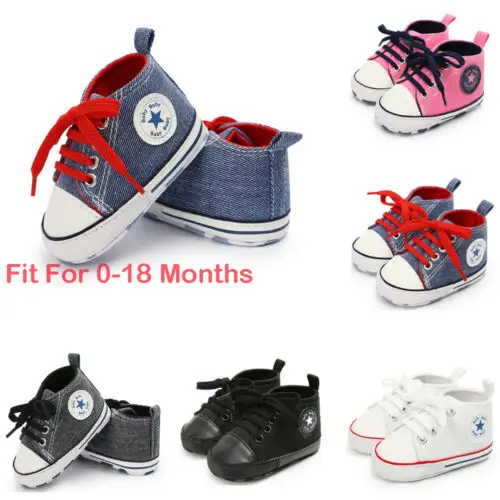 

Focusnorm Toddler Sneakers Boys Girls Soft Sole Crib Shoes Canvas Crib Shoes Anti-slip Sneakers Prewalkers 0-18 Months