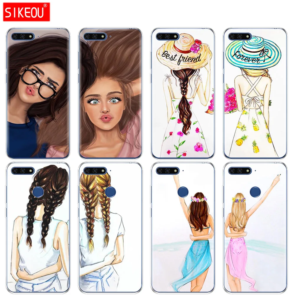 

Silicone Cover Phone Case For Huawei Honor 7A PRO 7C Y5 Y6 Y7 Y9 2017 2018 Prime Girls Brunette Blonde Best Friends BFF Matching