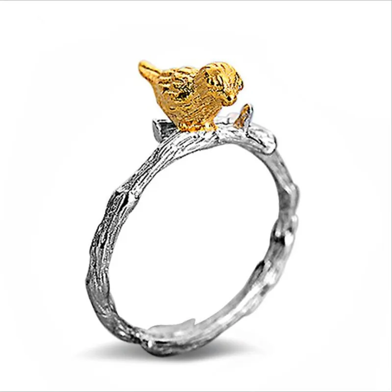 LUKENI Cute Gold Bird Open Size Female Rings Jewelry Trendy 925 Sterling Silver Rings Women