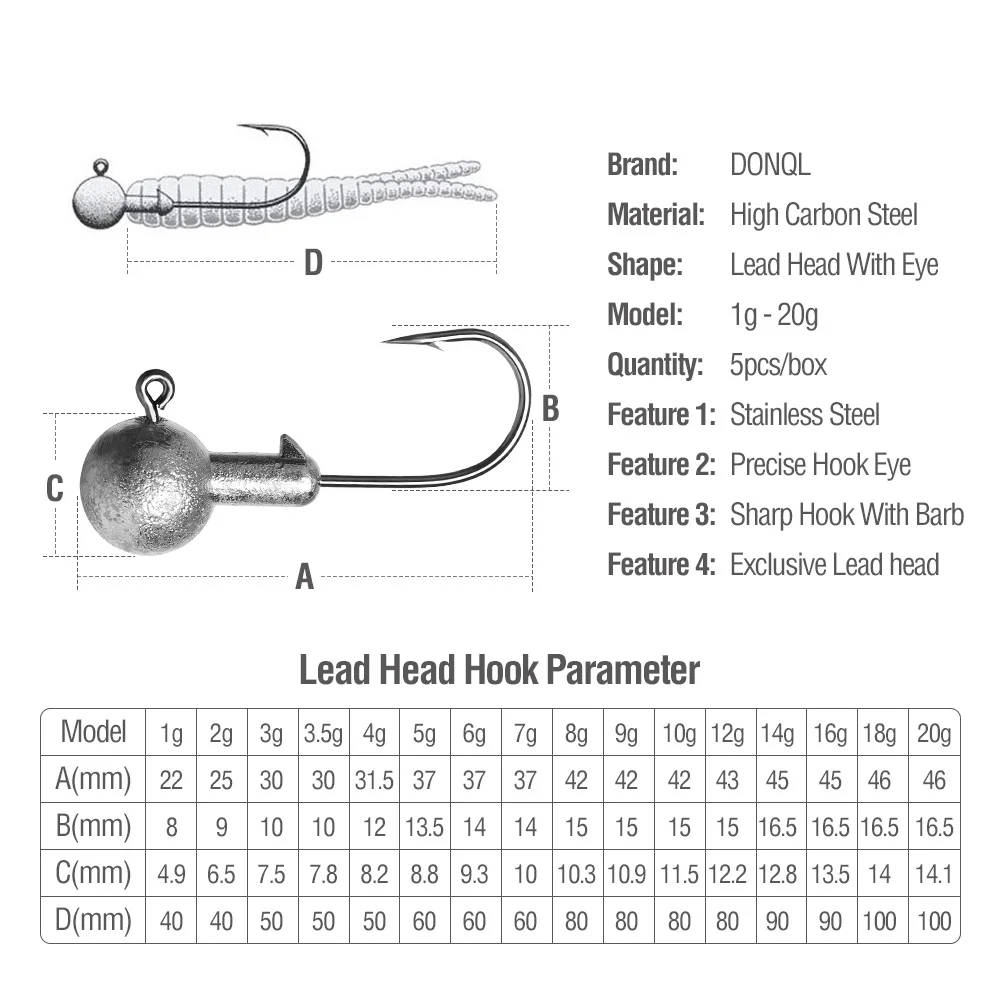 DONQL 5 шт./кор. Lead Jig Head рыболовный крючок 1-20 г кривошипно Jig Head крючок для карпа, приманки для рыбалки, мягкие, червь рыболовные снасти аксессуары