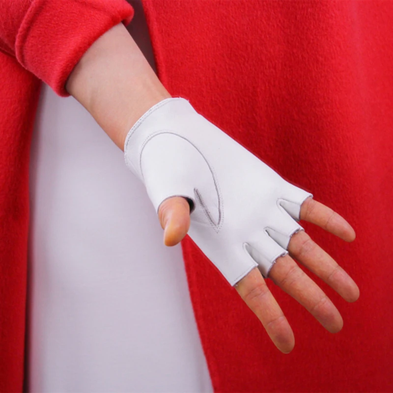Spring Women's Genuine Leather Gloves Female Driving Unlined Goatskin Half Finger Gloves Fingerless Gym Fitness Gloves TB12-9 Spring Women's Genuine Leather Gloves Female Driving Unlined Goatskin Half Finger Gloves Fingerless Gym Fitness Gloves TB12-9