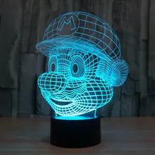 Hot ! NEW 7 color changing 3D Bulbing Light Mario Super Mary visual illusion LED lamp action figure toy Christmas gift