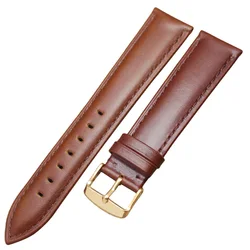 Premium Genuine Leather Smooth Watch Strap with Pin Buckle - Black & Brown Collection - 22mm (Brown gold buckle)