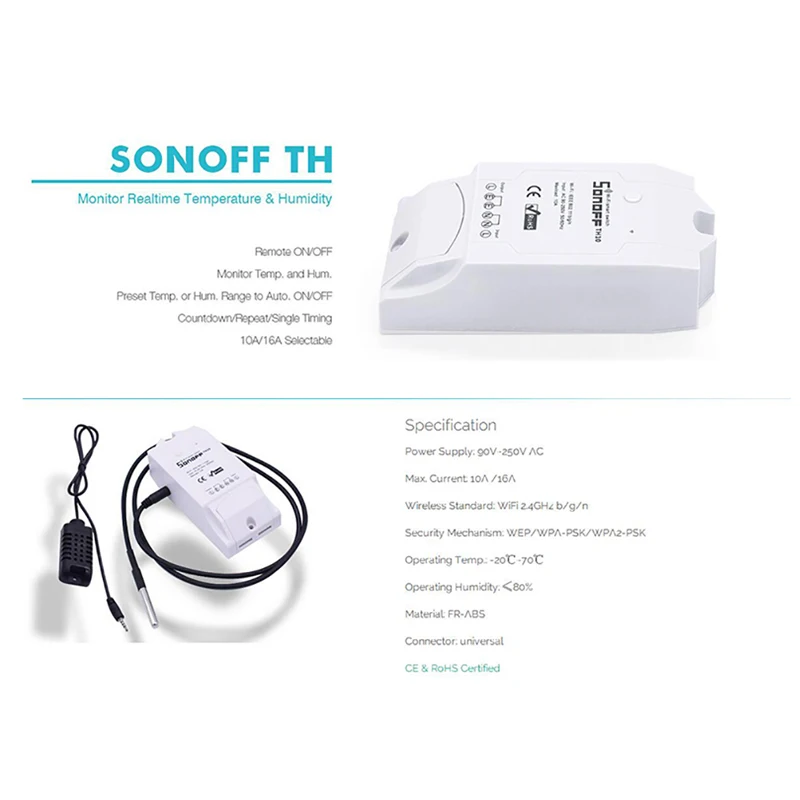 Sonoff TH10 Wi Fi умный переключатель дом автоматизация 10A 2200 Вт беспроводные модули