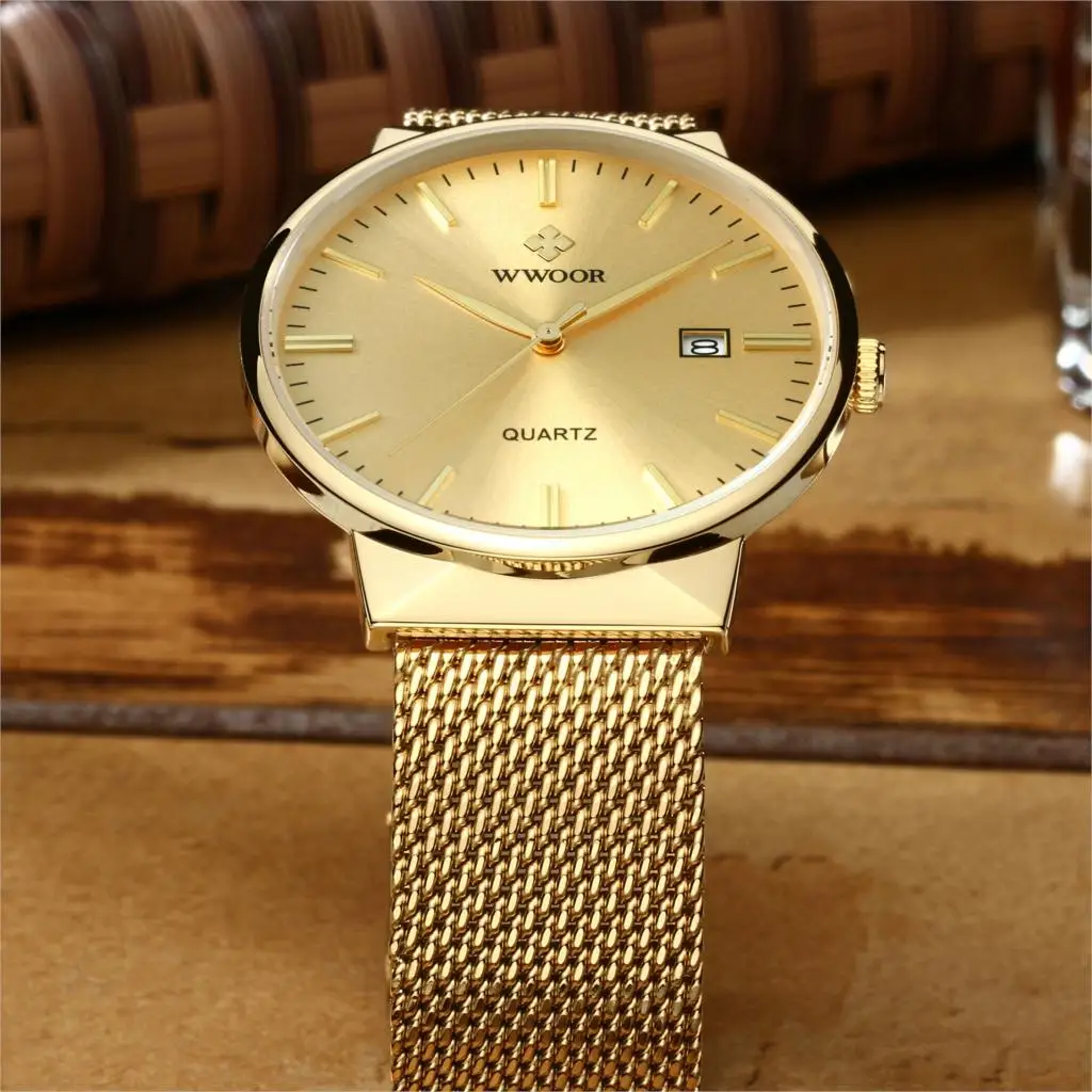

WWOOR Luxury Quartz Mens Watches Auto Date Man Watch Mesh Stainless Steel Calendar Business Wristwatches Clock Reloj Hombre 8826