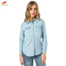 New 2017 Autumn Woman Denim Shirt Fashion Style Long Sleeve Casual Shirts Women 2 Colors Blouses Plus Size Blusa Jeans Feminina
