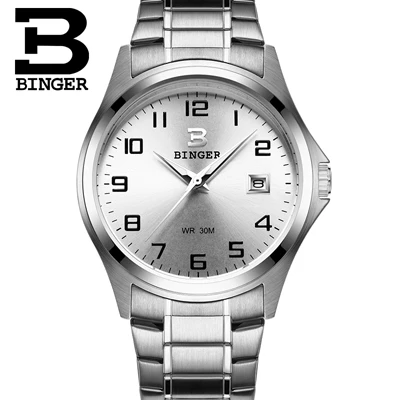 Полностью нержавеющие часы, швейцарские роскошные мужские часы Бингер, брендовые Кварцевые водонепроницаемые часы с полным календарем, мужские наручные часы B3052A7 - Цвет: Item 2