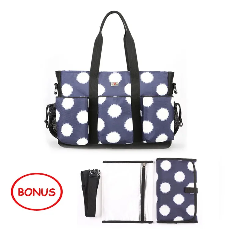 Shoulder and Stroller Diaper Bags, Waterproof, Polka-dot, Nappy Nursery Tote Bags with Changing Pad 04