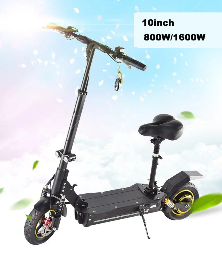 Best 1600W 10 inch Electric Scooter Foldable 2 Wheel Electric Longboard Hoverboard Skateboard Off Road Electric Wheel for Adult 48V 0