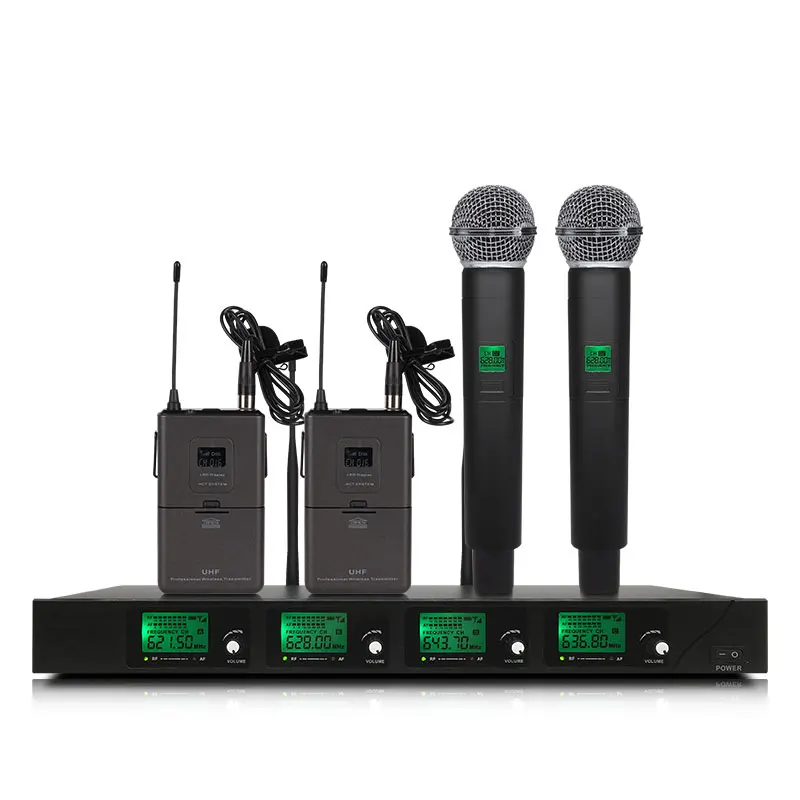 Одежда высшего качества 4 канала Беспроводной микрофон Системы UHF караоке Системы беспроводные четыре ручной микрофон kalaoke этап микрофон - Цвет: 2 handheld  2 lapel