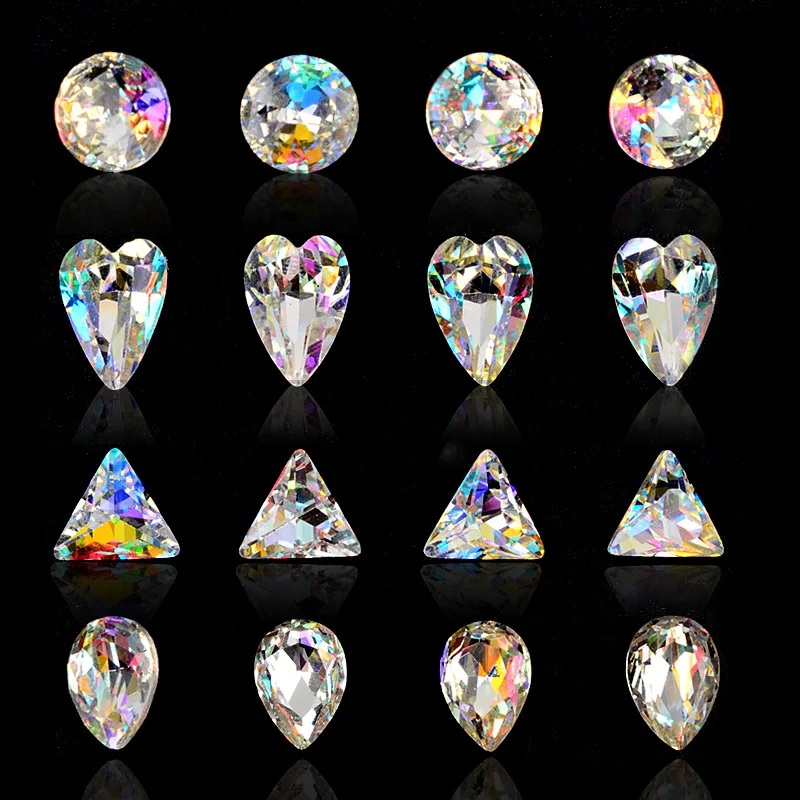 

MIOBLET New 5pcs/lot Crystal Nail Rhinestone Culet Clear AB Rhinestones 3D Nail Art Decorations DIY Glass Glitter Nails Manicure