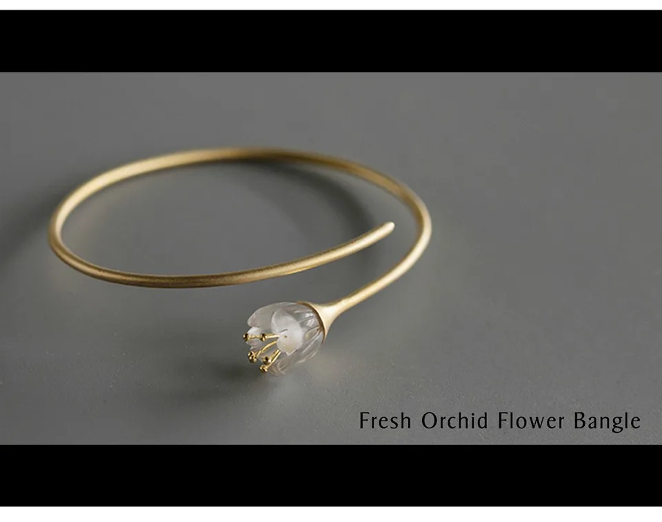 Lotus Fun реальные 925 Серебро Природный кристалл ручной дизайнер ювелирных украшений свежий сладкий цветок орхидеи браслет для Для женщин