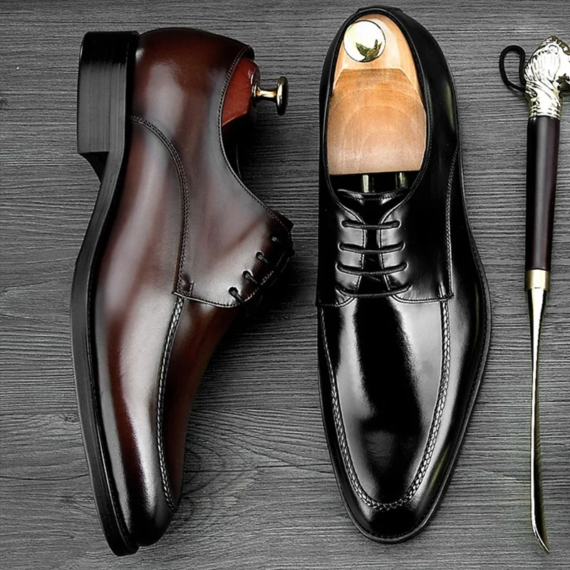 Mano Negro De Genuino Hombres Vestir Zapatos Derby Boda Los Ronda Hecho Cuero Formal Moda Banquete Oxfords Hombre Ne18 marrón Calzado Toe A Baile Elegante xXzpBqOf