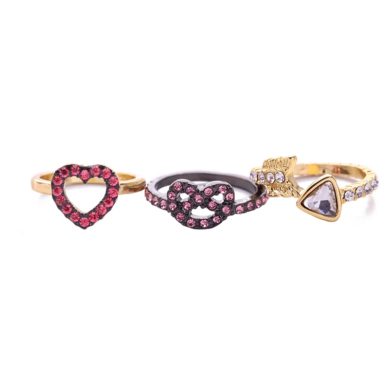 Кристальный сердце кольцо набор новых модных трендов милое женское Bijoux 3 шт.