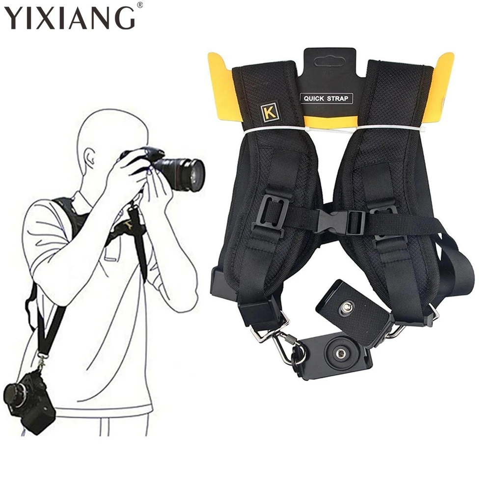 YIXIANG Black Double Dual Camera Shoulder Strap Quick Rapid Sling Camera Belt Adjustment for Cameras font